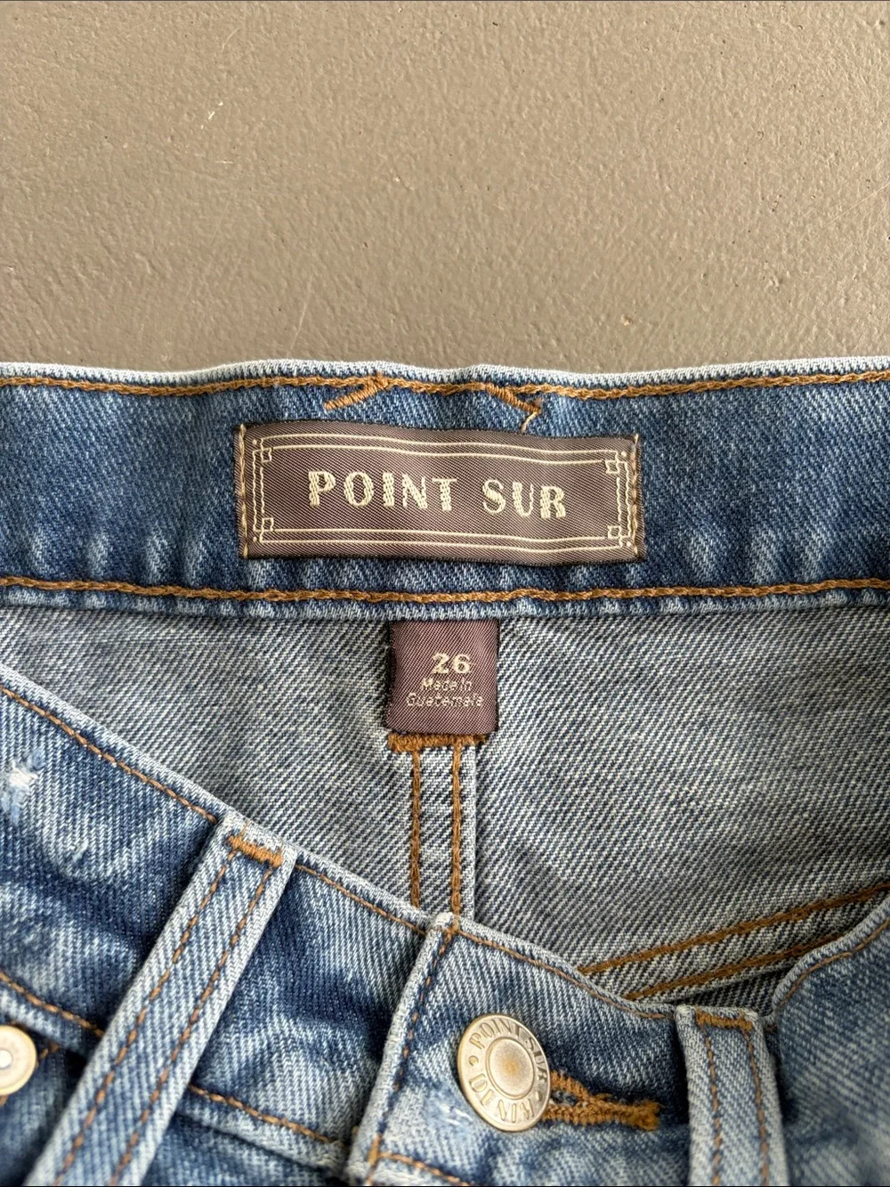 J. Crew Point Sur Blue Denim Cutoff Shorts with Rainbow Embroidered Side Trim